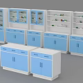 Blue And White Modern Storage Cabinets With Glass Doors Drawers And Shelves