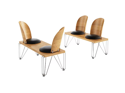 Modern Public Chairs With Wooden Backrests Upholstered Seats And Metal Frames 3d model
