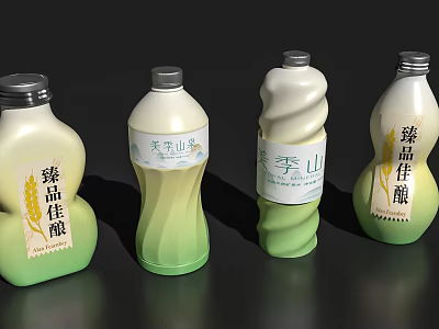 Ceramic Bottles With White Green Gradient And Decorative Labels For Beverage 3d model