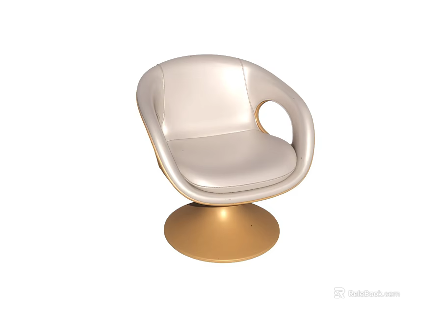 Modern Elegant Single Chair With Light Gray Leather And Golden Circular Base 3d model 