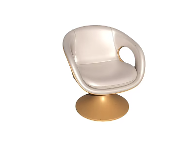 Modern Elegant Single Chair With Light Gray Leather And Golden Circular Base 3d model