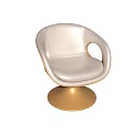 Modern Elegant Single Chair With Light Gray Leather And Golden Circular Base