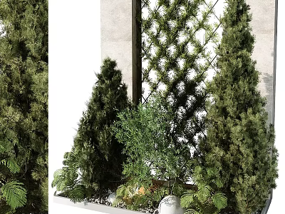 Modern Green Plant Wall Design With Lattice Structure And Surrounding Evergreen Trees 3d model
