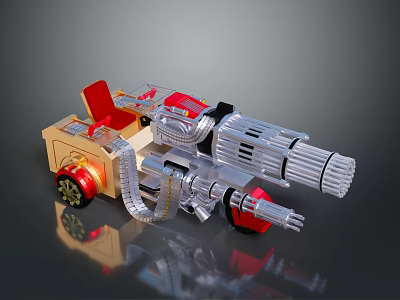 Mechanical Weapon Model With Silver Red Golden Barrel Transparent Parts And Wheels 3d model