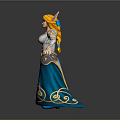 Elf Woman With Blonde Hair Golden Horns Blue Dress Gold Patterns And Arms Outstretched