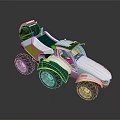 Futuristic Green And Silver Utility Vehicle With Large Off Road Wheels And Modern Design