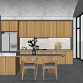 Modern Restaurant Kitchen With Large Windows Wooden Cabinets Marble Countertops And Central Island
