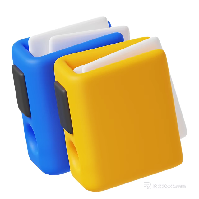 Blue and Yellow Bookends Holding White Books and Magazines in Stylish Design 3d model 
