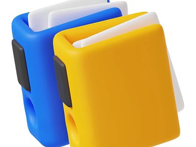Blue and Yellow Bookends Holding White Books and Magazines in Stylish Design 3d model