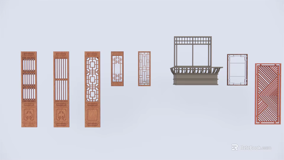Traditional Wooden Grilles Lattices And Window Designs With Various Patterns 3d model 