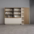 Modern Wooden Bookcase With Open And Closed Storage Compartments Decorative Items Books And Sculpture