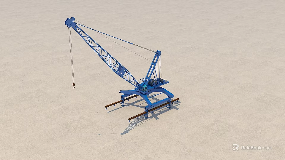 Blue Construction Crane Steel Structure With Extended Boom And Stable Base 3d model 