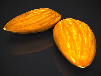 Two Shiny Plump Golden Almonds With Smooth Surface On Dark Background 3d model
