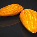 Two Shiny Plump Golden Almonds With Smooth Surface On Dark Background