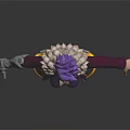 3D Fantasy Character With Purple Hair Fur Collar Metal Arm Guards And Outstretched Pose