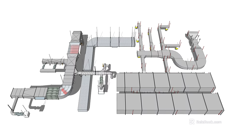 3D Industrial Pipeline System Model With Complex Layout And Structural Support Components 3d model 