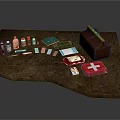First Aid Kit With Medical Supplies Medications Bandages And Red Cross Box