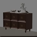 Solid Wooden Entryway Cabinet Sideboard with Six Drawers Metal Handles and Decorative Vase on Top
