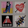 Colorful Artistic Wall Decor Flags Featuring High Heel Heart KWAS Hat And Abstract Patterns