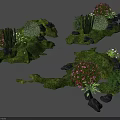 Micro Landform Featuring Green Grass Various Plants Stones and Colorful Flowers
