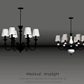 Medieval Droplight Design With Gold Metal Frame And White Lampshades