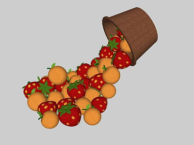 Garden Decor Featuring Brown Bucket Spilling Strawberries Oranges And Green Leaves 3d model