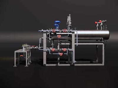 Industrial Equipment With Multiple Pipes Valves Large Cylindrical Tank And Control Panels 3d model