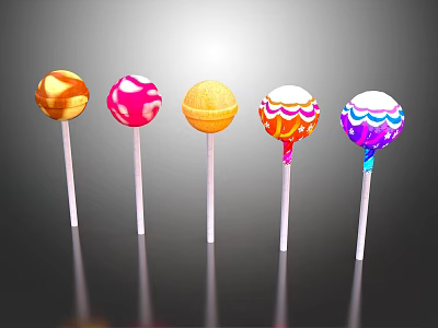 Colorful Decorated Lollipops With Various Patterns And Bright Colors On Sticks 3d model