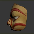 Traditional Yellow Red Decorative Mask With White Dot And Intricate Red Line Patterns