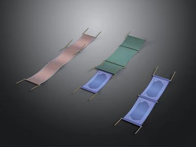 Colorful Folding Chairs Furniture With Pink Green Blue Fabric And Wooden Frames 3d model