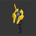Futuristic Armored Warrior Character With Purple Armor Yellow Sword And Shield