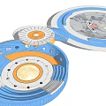 Mechanical Components Featuring Circular Gears Blue Orange Rings And Detailed Layered Structure 3d model