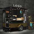 Stylish Mobile Food Cart With Logo Specialty Sign String Lights And Menu Board