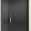 Modern Black Security Doors With Golden Handles And Vertical Stripe Design 3d model