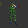 Camouflage Uniformed Military Soldier Aiming With Rifle In Tactical Stance