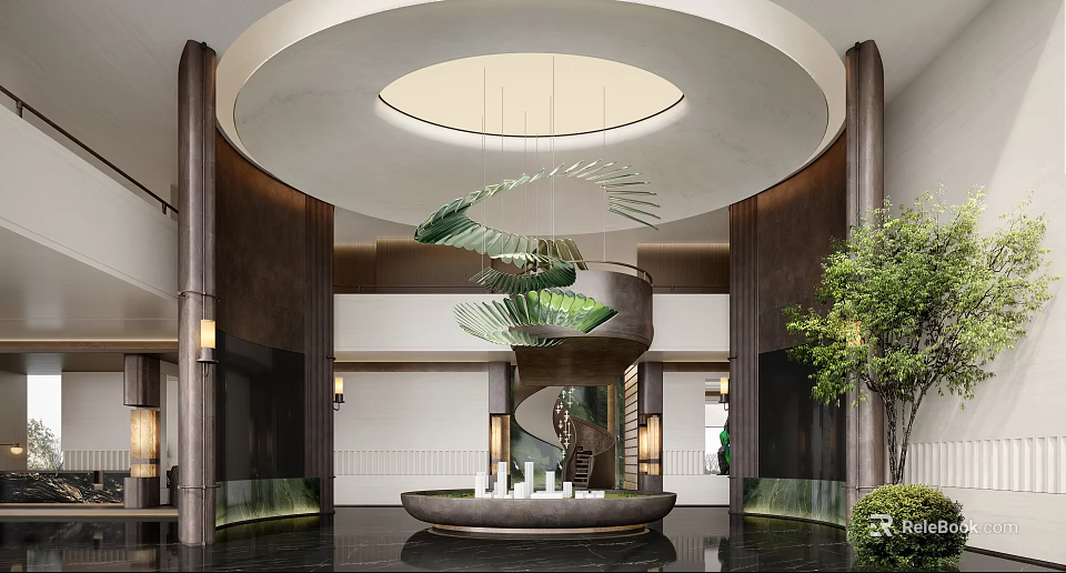 Luxury Modern Sales Office Lobby With Exquisite Hanging Art And Elegant Spacious Interior Design 3d model 