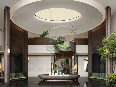 Luxury Modern Sales Office Lobby With Exquisite Hanging Art And Elegant Spacious Interior Design 3d model
