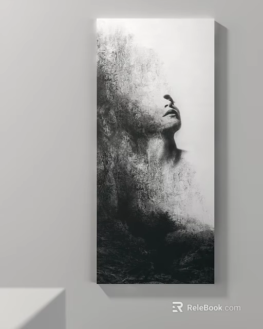 Abstract Monochrome Portrait Painting With Textured Background And Facial Contour Detail 3d model 