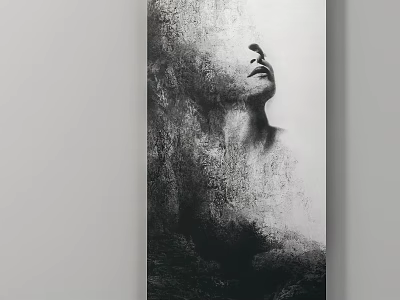 Abstract Monochrome Portrait Painting With Textured Background And Facial Contour Detail 3d model
