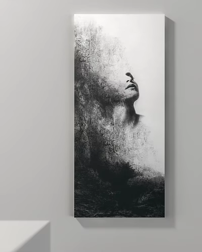 Abstract Monochrome Portrait Painting With Textured Background And Facial Contour Detail 3d model