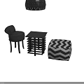 Modern Interior With Black Stool Chevron Pattern Stool White Wall And Pendant Lighting 3d model