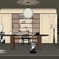 French Study Desk Bookcase Bookshelf Chandelier Floor Lamp 3d model