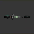 Futuristic Motorcycle With Green Glowing LED Wheels And Rider In Protective Gear