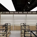 Modern Shopping Mall Retail Store With Wooden Display Shelves And Cashier Counter