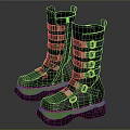 Fashionable Black And Green High Top Boots With Straps And Green Accents