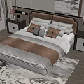 Cozy Double Bed with Soft Pillows and Bedspread in Modern Bedroom Interior 3d model