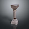 Classical Gray Stone Column With Base Pedestal Fluted Shaft And Gold Accent Ring 3d model