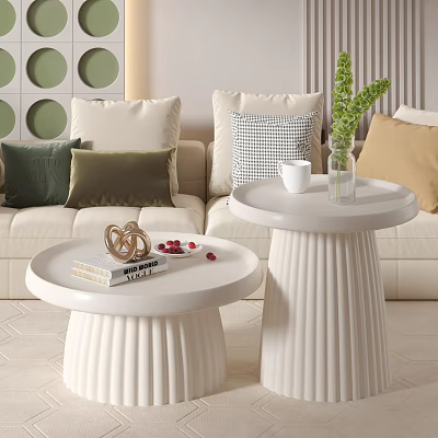 White Coffee Tables With Ribbed Bases Books Gold Decor Red Berries In Modern Living Room 3d model