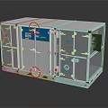 Industrial Air Handling Unit With Silver Casing Blue Panel Red Indicators And Control Components