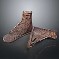 Brown Leather Boots With Woven Straps Vintage Laces And Handcrafted Thick Sole